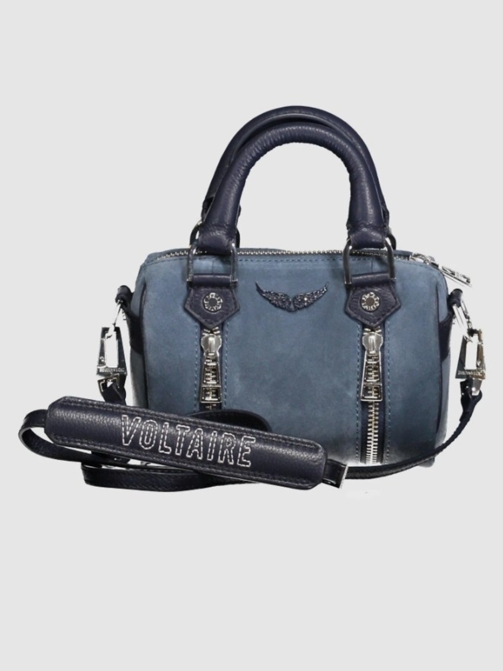 Zadig & Voltaire Sunny Nano Trunk in Blue Suede & Navy Blue Leather Mini Satchel